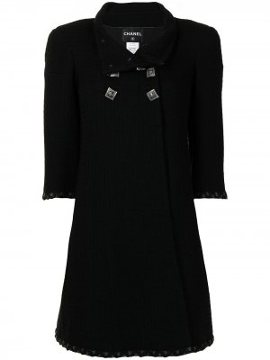 Твидовое двубортное пальто Chanel Pre-Owned. Цвет: черный