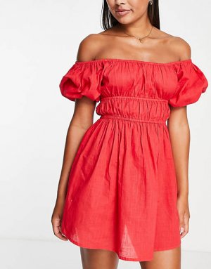 Красное пляжное платье мини с открытыми плечами ASOS DESIGN