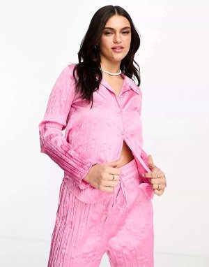Розовая жатая блузка в тон Monki