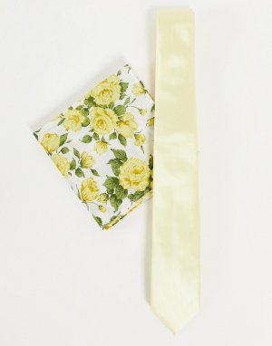 Комплект из платка для нагрудного кармана с принтом «либерти» и однотонного галстука -Желтый Gianni Feraud