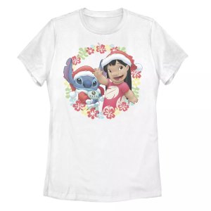 Детская футболка 's Lilo & Stitch Christmas с изображением шляпы Санта-Клауса и портретом Disney