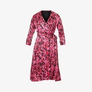 Тканое платье миди с запахом и цветочным принтом Ikks, розовый IKKS