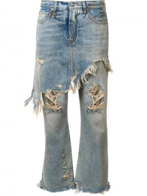 Рваные джинсы с декоративным фартуком R13. Цвет: синий