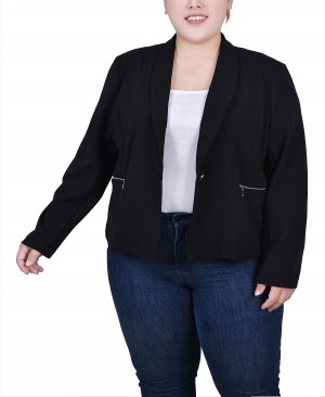 Укороченный креповый пиджак больших размеров с длинными рукавами NY Collection, черный Collection