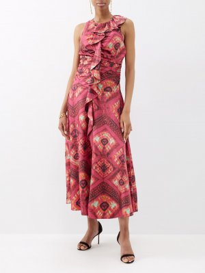 Платье миди othella из шелка, окрашенного в цвет шибори, с оборками , розовый Ulla Johnson