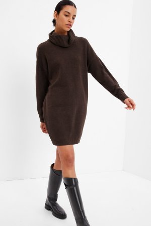 Мягкое трикотажное мини-платье с длинными рукавами и водолазкой Gap, коричневый GAP