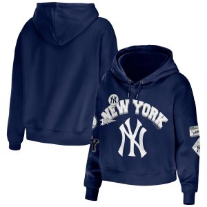 Женская WEAR by Erin Andrews Темно-синий укороченный пуловер с капюшоном New York Yankees больших размеров нашивками Unbranded