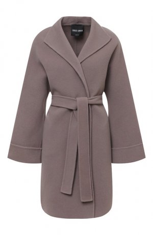 Шерстяное пальто с поясом Giorgio Armani. Цвет: серый