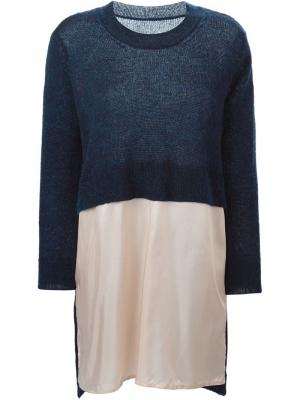 Вязаное платье с контрастной панелью Mm6 Maison Margiela. Цвет: синий