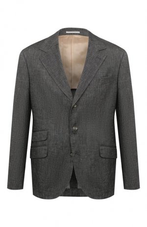 Пиджак изо льна и хлопка Brunello Cucinelli. Цвет: серый
