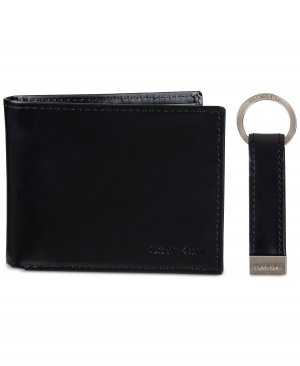 Мужской тонкий складной кошелек RFID и набор брелоков Calvin Klein