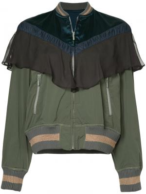 Куртка-бомбер с контрастными панелями Kolor. Цвет: зелёный
