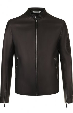 Кожаная куртка с отделкой из кожи крокодила Andrea Campagna. Цвет: чёрный