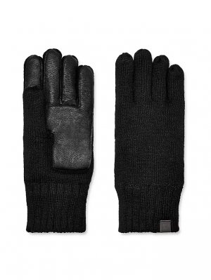 Вязаные кожаные перчатки M на ладонях Ugg, черный UGG