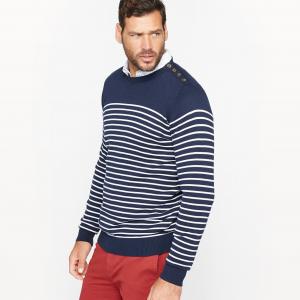 Пуловер в полоску с застежкой на пуговицы CASTALUNA FOR MEN. Цвет: в полоску темно-синий/белый