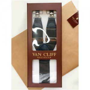 Подтяжки , натуральная кожа, металл, подарочная упаковка, длина 110 см., серый Van Cliff. Цвет: серый