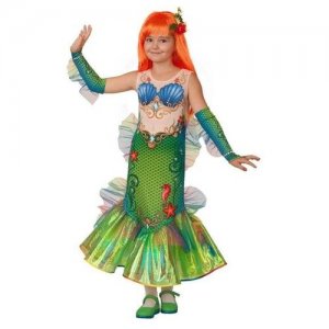 Карнавальный костюм «Русалочка», платье, перчатки-митенки, парик, брошь, р. 34, рост 134 см Батик. Цвет: микс/мультиколор