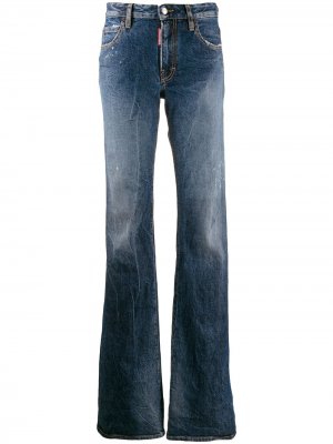 Расклешенные джинсы с эффектом потертости Dsquared2. Цвет: синий