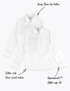 Блузка с технологией Non-Iron для девочки (2 шт) Marks & Spencer. Цвет: белый