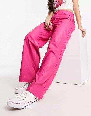 Ярко-розовые брюки из искусственной кожи с завышенной талией Only Hope. Цвет: розовый