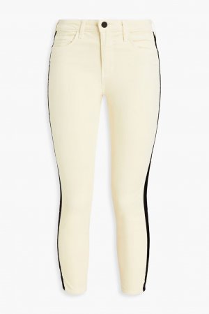 Укороченные бархатные брюки-скинни в полоску из смесового хлопка L'Agence, слоновая кость L'AGENCE