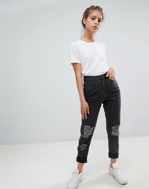 Черные джинсы в винтажном стиле с рваной отделкой -Черный Noisy May