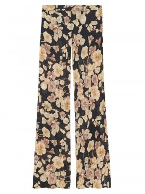 Расклешенные брюки из шелкового жоржета с цветочным принтом , бежевый Saint Laurent