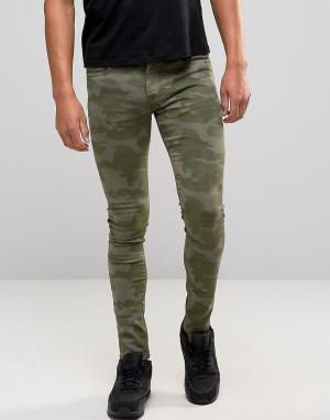 Зеленые камуфляжные джинсы скинни Brooklyn Supply Co Co.. Цвет: зеленый