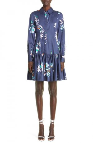 Платье-рубашка из полированного хлопка с длинными рукавами и цветочным принтом JASON WU COLLECTION