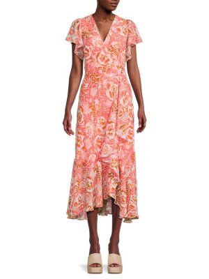 Платье миди с искусственным запахом и принтом Blaire , цвет Guava Multi Tanya Taylor