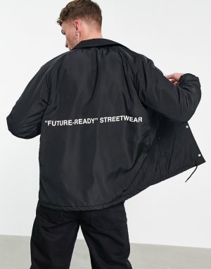 Черная спортивная куртка с принтом на спине -Черный Bershka