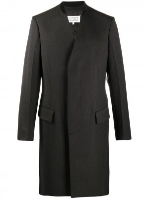 Твиловое пальто без воротника Maison Margiela. Цвет: серый