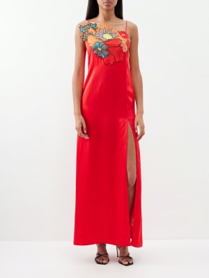 Атласное платье innocent с цветочной аппликацией , красный Christopher Kane