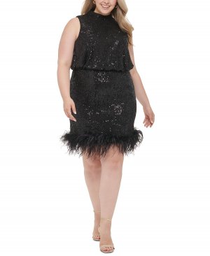 Коктейльное платье больших размеров с пайетками и перьями , черный Eliza J