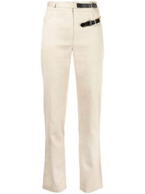 Прямые брюки с пряжками Chanel Pre-Owned. Цвет: бежевый