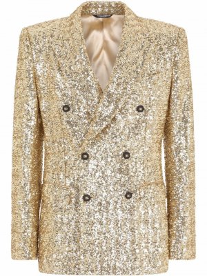 Костюм с двубортным пиджаком и пайетками Dolce & Gabbana. Цвет: золотистый