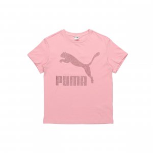 Logo Print Round Neck Short Sleeve T-Shirt Women Tops Pink 530005-14 Puma