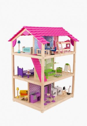 Дом для куклы KidKraft Самый роскошный, открытый на 360°, колесиках, с мебелью 46 предметов в наборе, кукол 30 см. Цвет: разноцветный