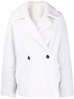 Двубортное пальто из овчины Sylvie Schimmel. Цвет: белый