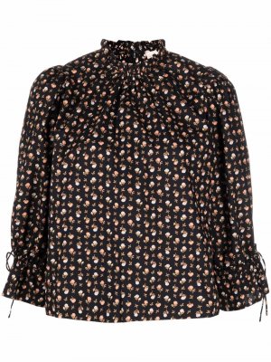 Блузка с рукавами три четверти и цветочным принтом byTiMo. Цвет: черный