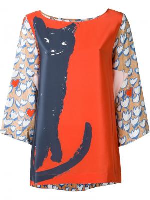 Блузка с принтом кота Tsumori Chisato. Цвет: красный