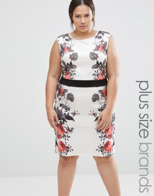 Платье-футляр с цветочным принтом на вставках Plus Illusion Praslin. Цвет: белый