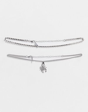 Серебристое ожерелье-чокер с подвеской в виде скорпиона -Серебристый Topshop