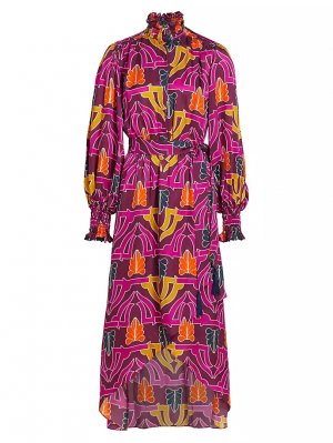 Атласное платье миди Ivy с геометрическим узором , цвет geo pink Borgo De Nor