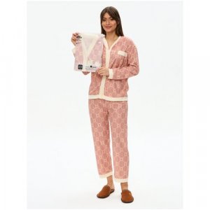 Пижама , рубашка, брюки, длинный рукав, карманы, пояс на резинке, размер XXL, розовый MIRACLE. Цвет: розовый