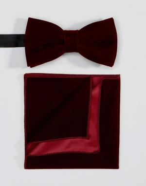 Комплект из галстука-бабочки и платка для нагрудного кармана Peter Wer Werth. Цвет: красный