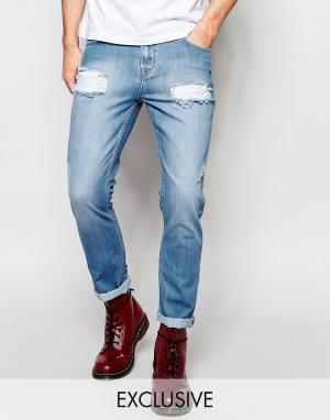 Светлые прямые джинсы с эффектом износа Brooklyn Supply Co Co.. Цвет: синий