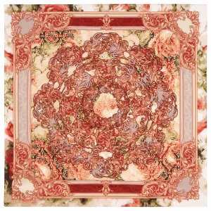 Платок ,80х80 см, красный, розовый Павловопосадская платочная мануфактура. Цвет: красный/розовый/золотистый