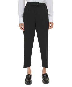 Укороченные брюки до щиколотки Petite со складками спереди, черный Calvin Klein