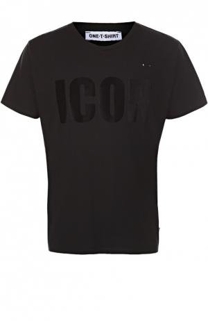 Хлопковая футболка с надписью One-T-Shirt. Цвет: черный